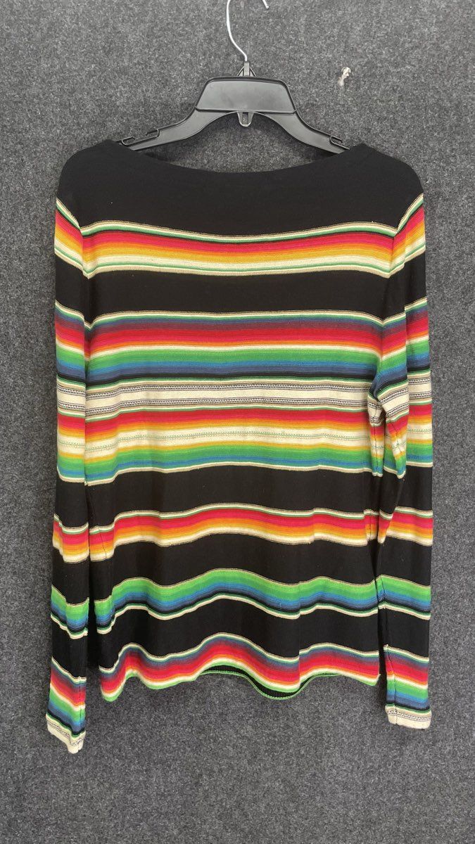 Lauren Ralph Lauren Women's Black Rainbow Serape Stripe Boat Neck Top Sz XL