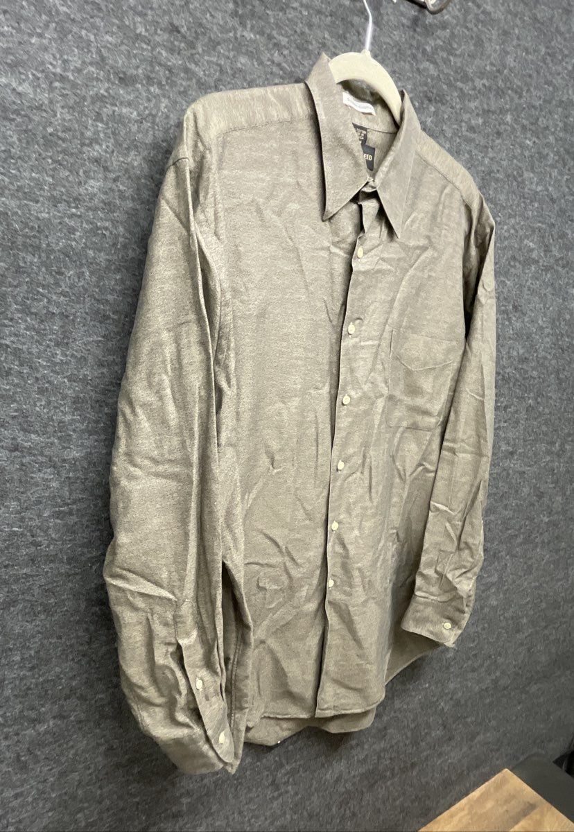 Vintage Ferrell Reed Men's Olive Gray Dobbs Cloth Button Up Shirt USA Sz 16-34
