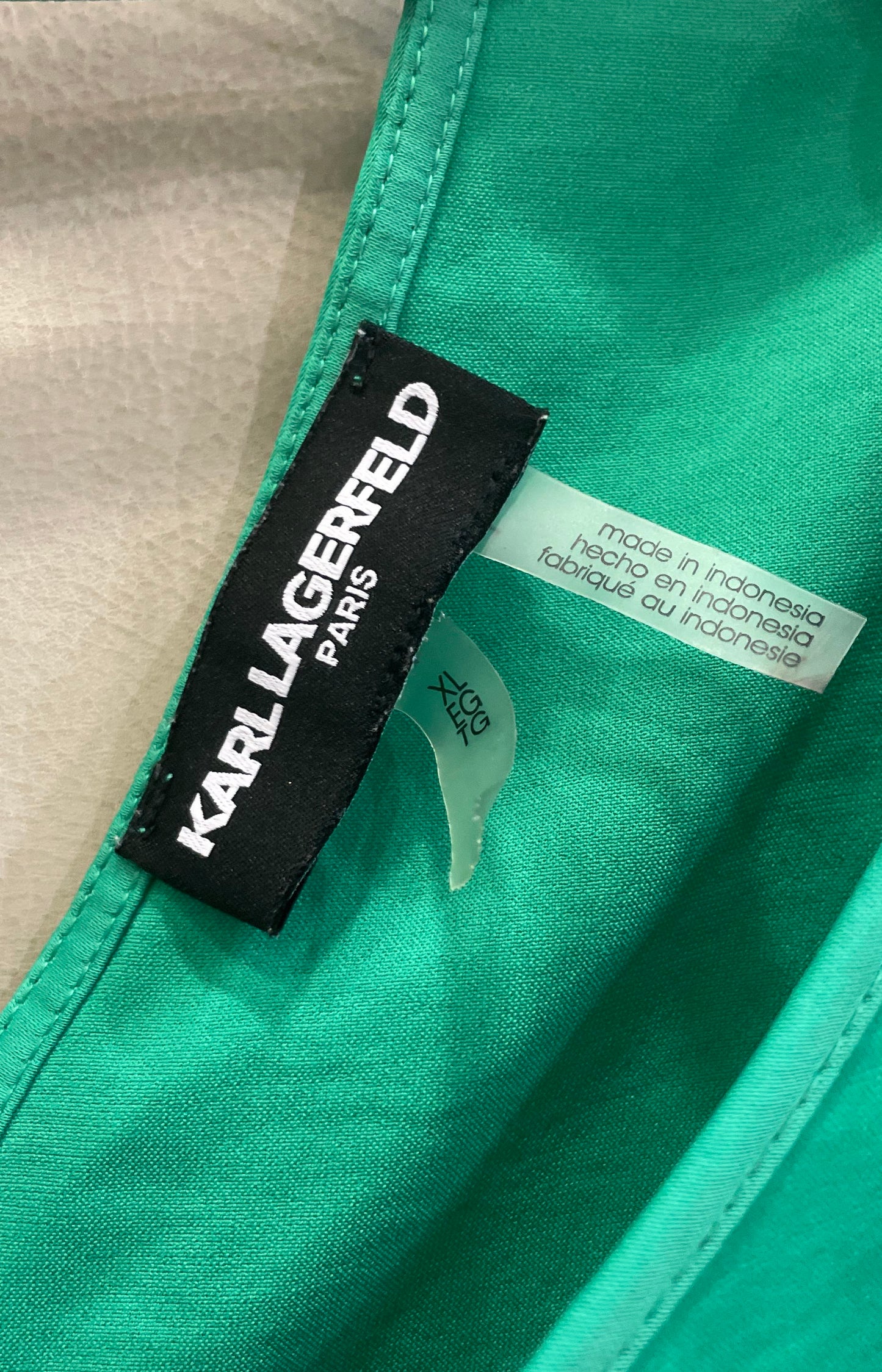Karl Lagerfeld Paris Women's Green Pleated Shoulder Back Tie Top Blouse XL