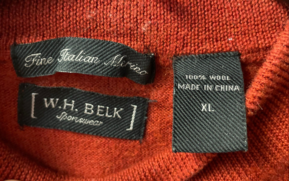 W.H. Belk Men's Scarlet Red Fine Italian Merino Wool Mock Neck Sweater Sz XL
