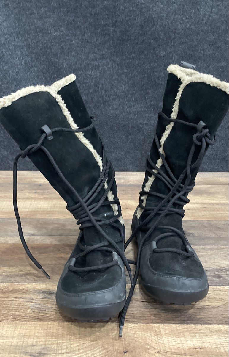 Clarks 80031 Black Suede Faux Fur Lined Lace Up Mid Calf Boots Women's Size 7