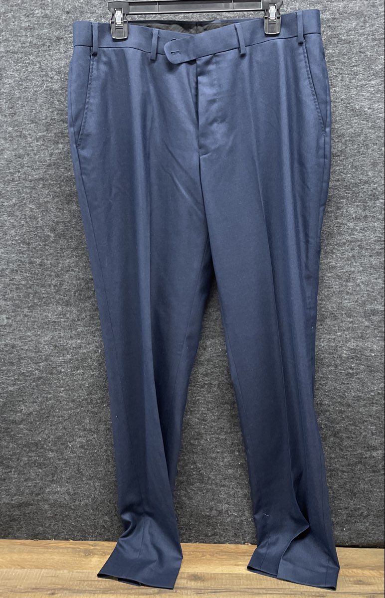 Perry Ellis Portfolio Men's Blue Stretch Flat Front Dress Pants Sz 36x34