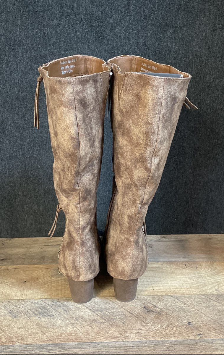 Southern Fried Chics Southern Sass Brown Distressed Knee High Boots Size 8 Wide