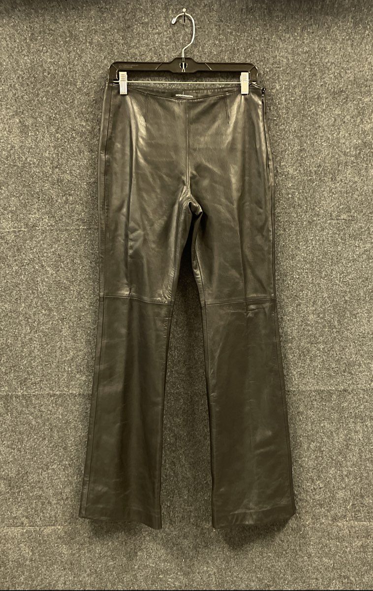 Vintage Y2K Moda International Women's Black Leather Bootcut Side Zip Pants Sz 6