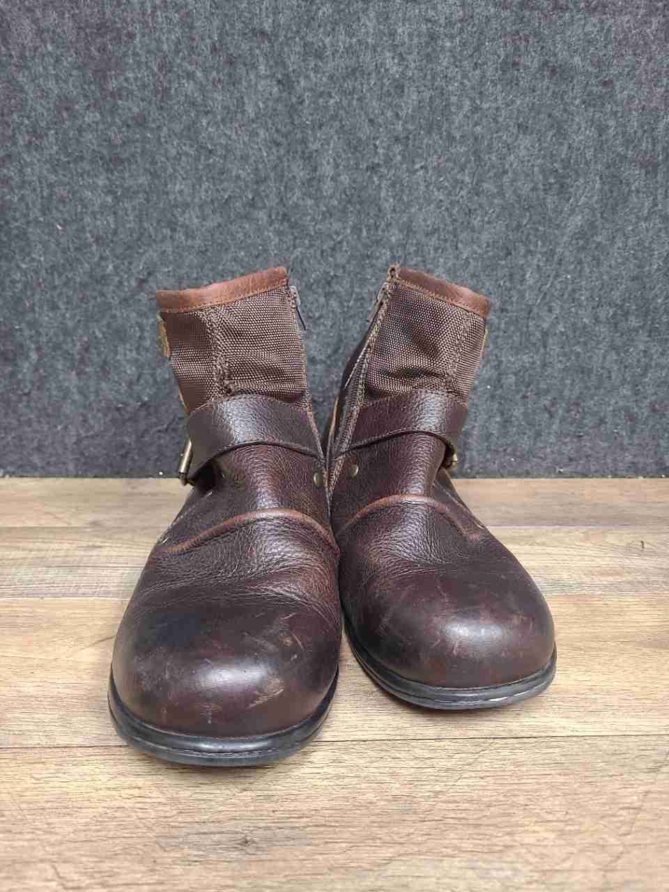 Otto JY5008-1 Brown Leather Textile Biker Motorcycle Ankle Boots Size 10