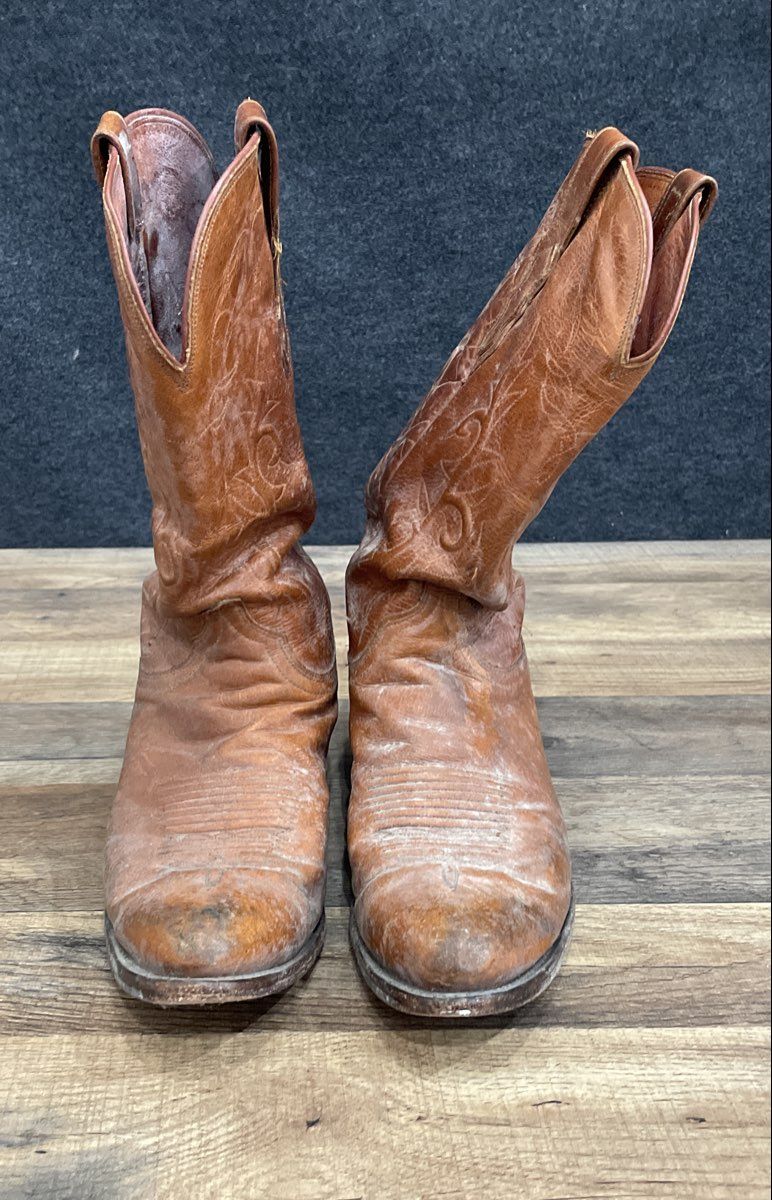 Vintage Neolite Tan Leather Western Stitched Cowboy Boots Size 12" Outsole