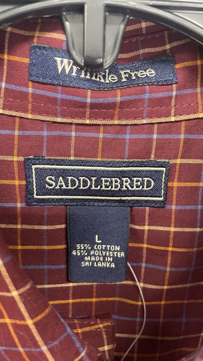 Saddlebred Men's Red Plaid Long Sleeve Button Up Shirt Wrinkle Free NWT Size L
