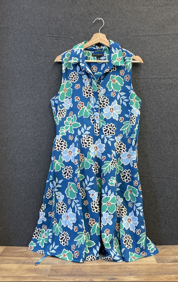 Banana Republic Women's Tie Waist Button Up Floral Sleeveless Shirt Dress Sz 10
