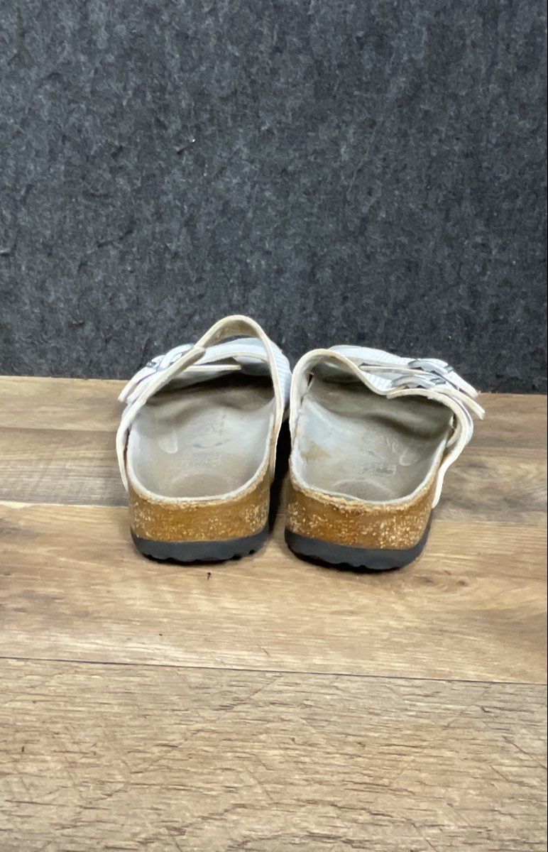 Birkenstock Salina White Ribbed Three Strap Slide Sandals Women's Size 8 EU 39