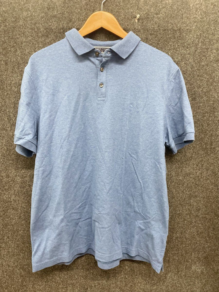 Charles Tyrwhitt Men's Blue Heather Short Sleeve Cotton Stretch Polo Sz L