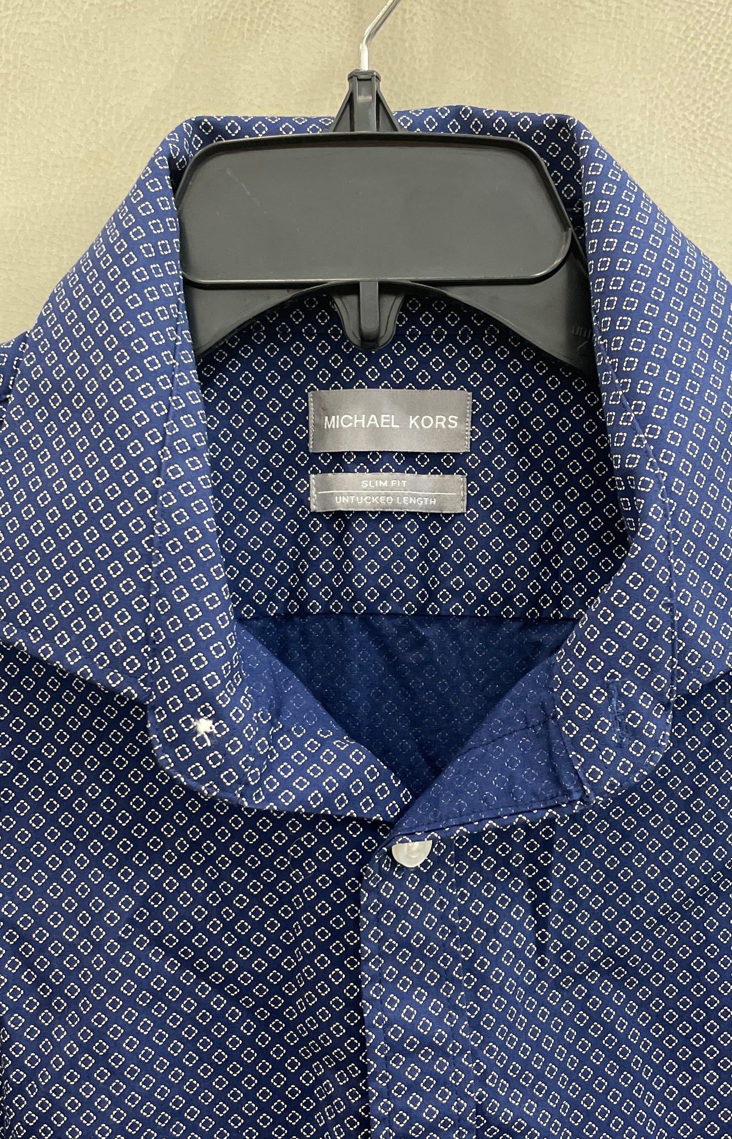 Michael Kors Men's Blue Geometric Slim Fit Untucked Button Down Shirt Sz XL