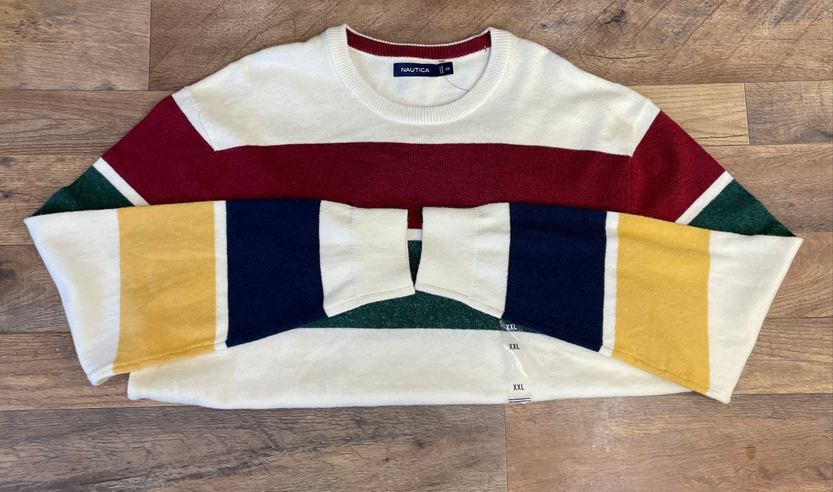 Nautica Men's Striped Crewneck Sweater Multicolor Cotton Blend Size XXL