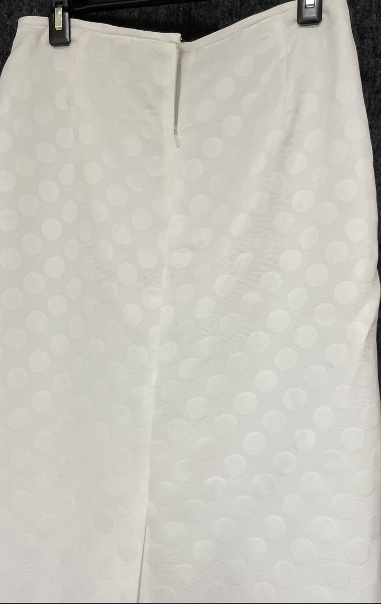 Isabella Suits Women's White Jacquard Polka Dot 2-Piece Skirt Suit Sz 14