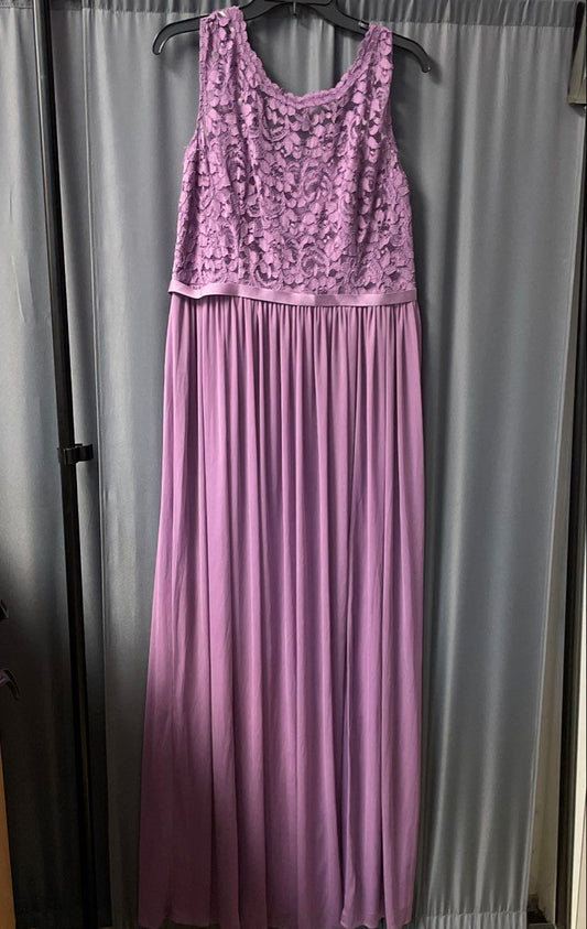 David's Bridal Women's Purple Lace Mesh Cap Sleeve Maxi Dress Sz 14 NWT