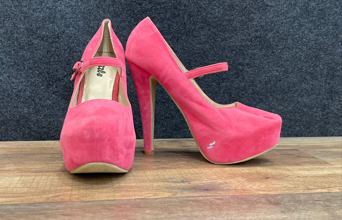 Pazzle Hot Pink Faux Suede Platform Mary Jane High Heel Pumps Women's Size 8