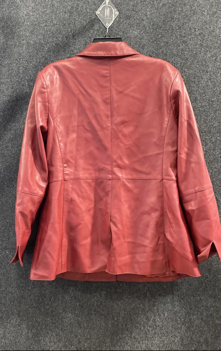 Dennis by Dennis Basso Women's Red Faux Leather Blazer Jacket Sz M