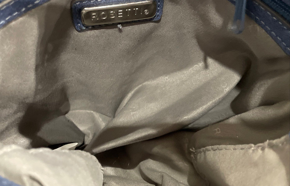 Rosetti Blue Leather Triple Zip Crossbody Bag Silver Hardware Adjustable Strap