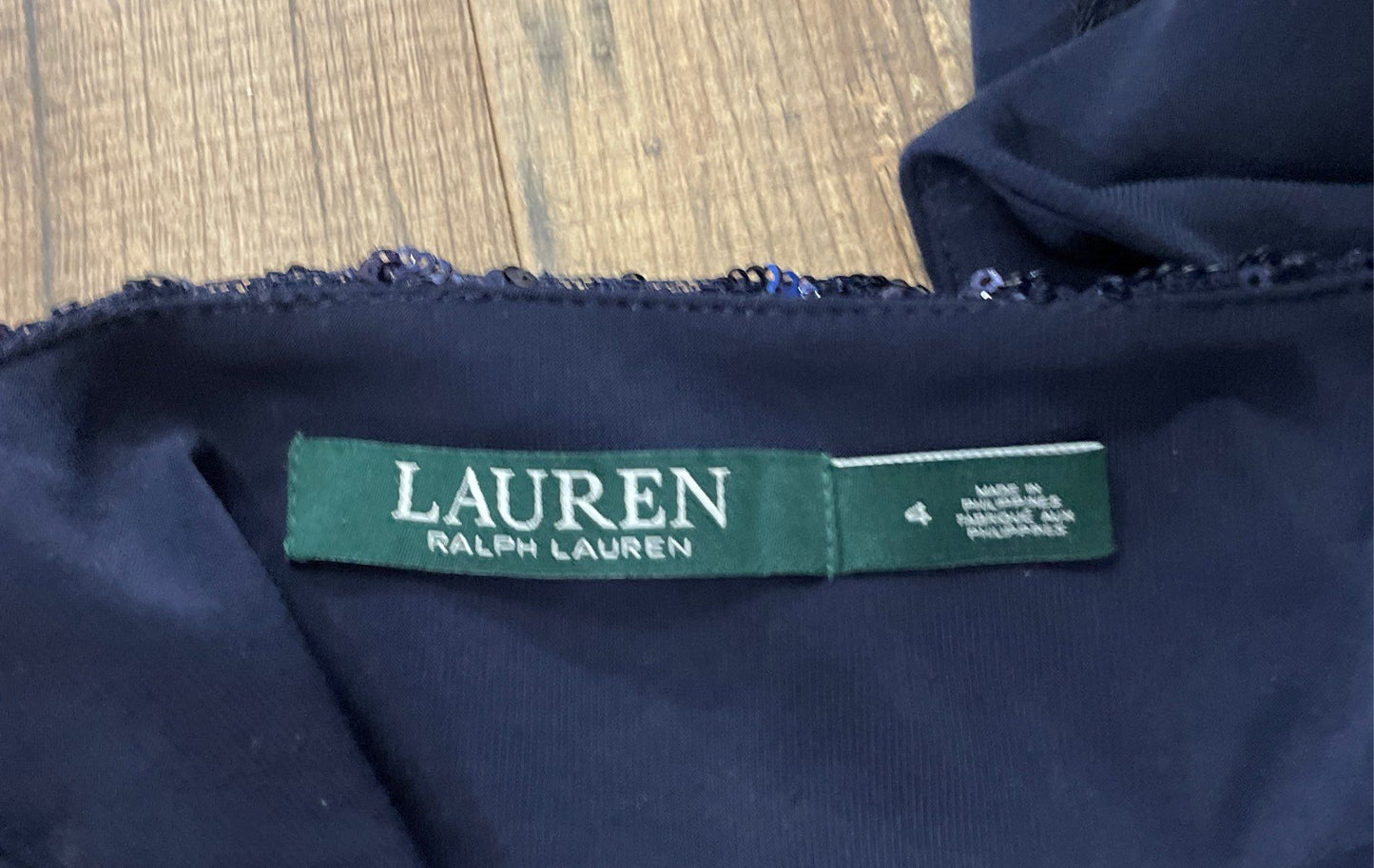 Lauren Ralph Lauren Women's Navy Sequin Cowl Back Draped Evening Gown Sz 4