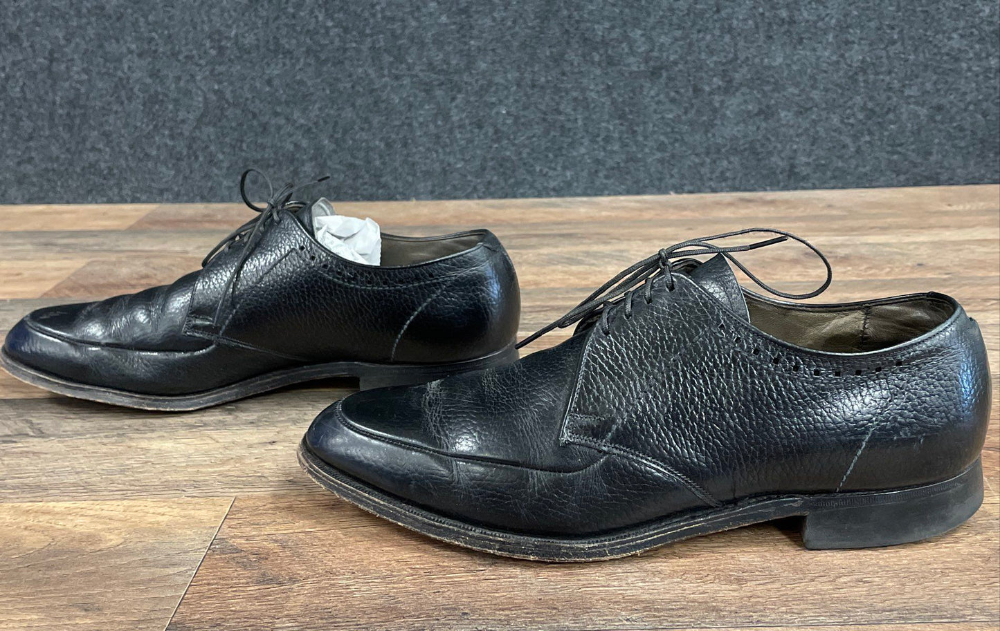 Vintage 1960s Roblee Black Pebble Grain Split Toe Derby Dress Shoes Size 8 D