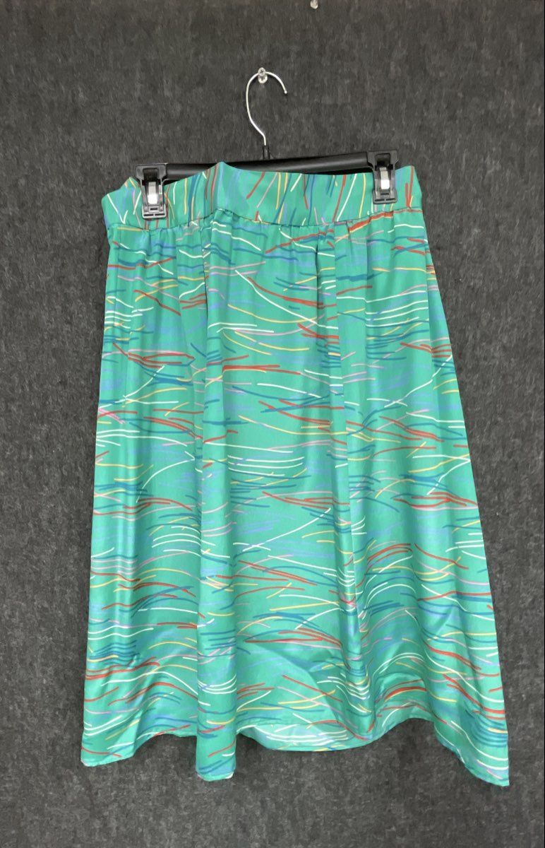 Vintage 90s Liz Claiborne Women's Green Abstract Ruffle Blouse Skirt Set Sz 4