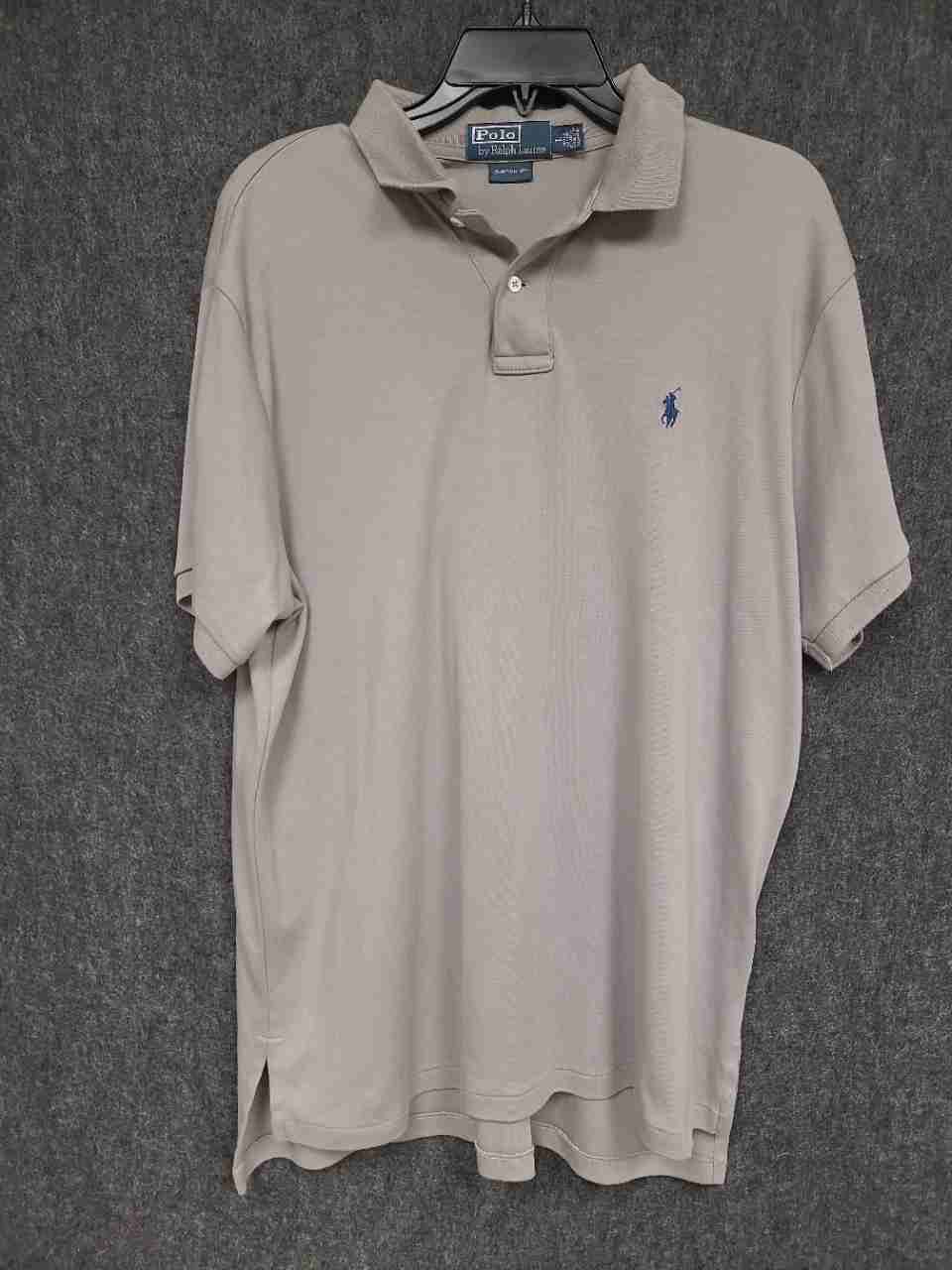 Polo Ralph Lauren Men's Tan Custom Fit Short Sleeve Polo Shirt Blue Pony Sz L