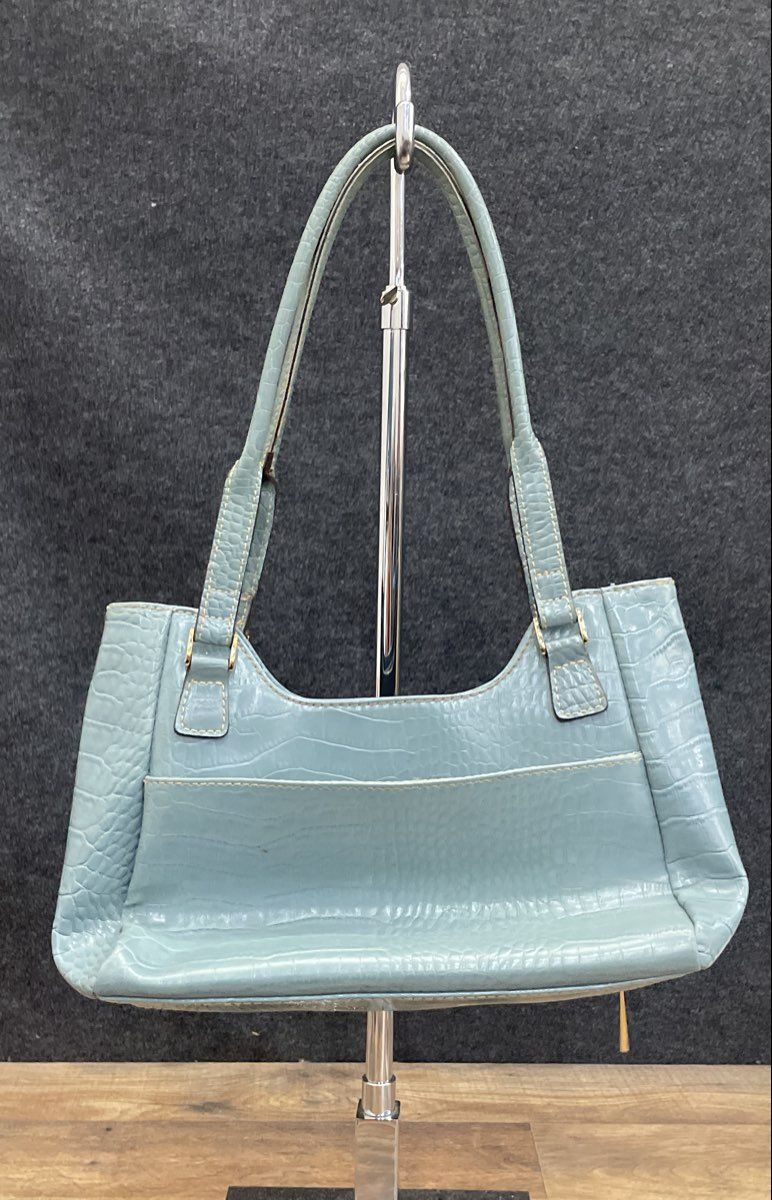 Vintage 90s Villager Blue Croc Embossed Faux Leather Shoulder Bag