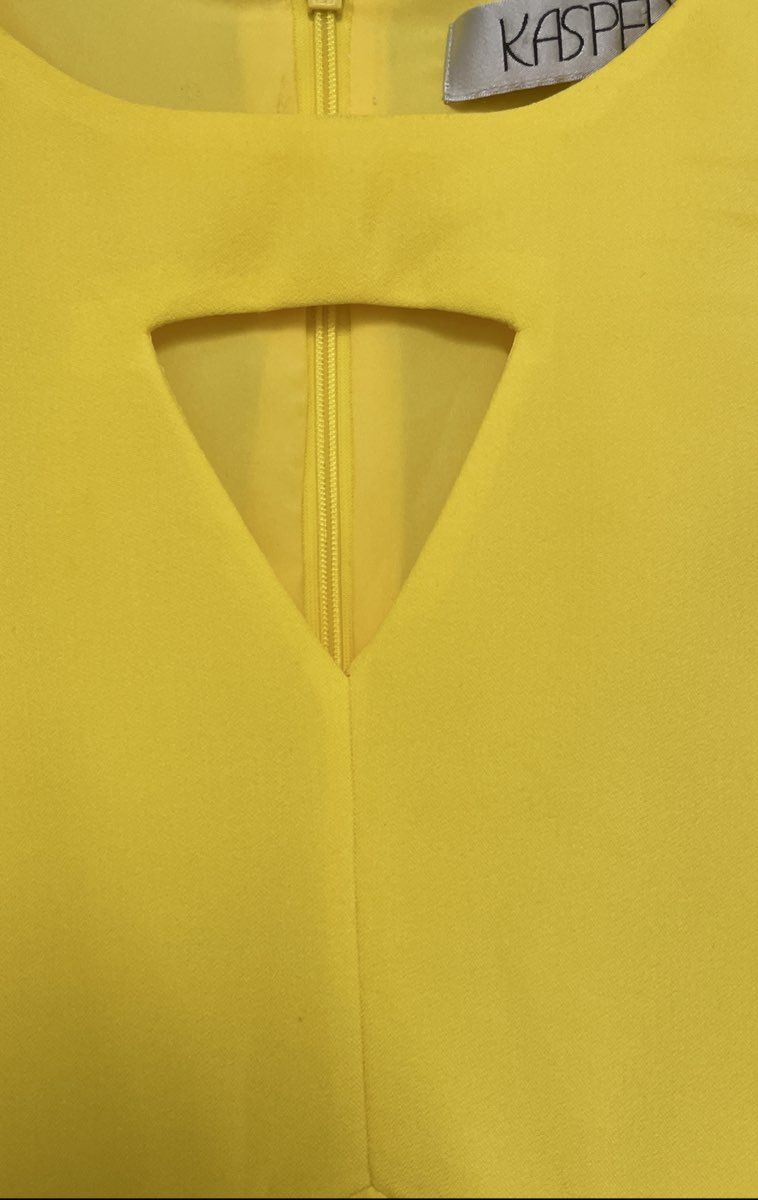 Kasper Women's Yellow Sleeveless Sheath Dress Keyhole Cutout Back Zip Sz 14