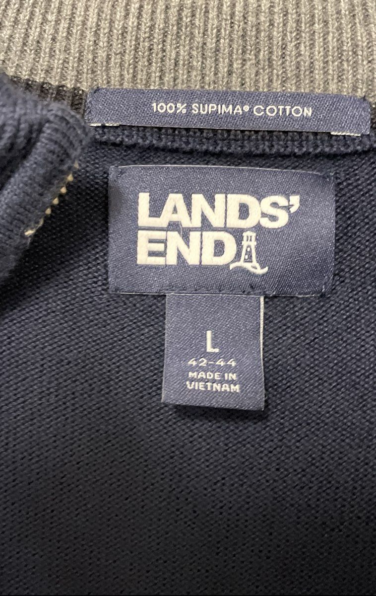 Lands' End Men's Navy Blue 100% Supima Cotton Quarter-Zip Sweater Sz L