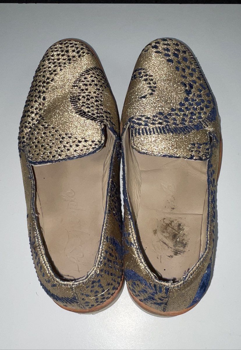 Free People At Once Gold Navy Embroidered Platform Loafer Women's