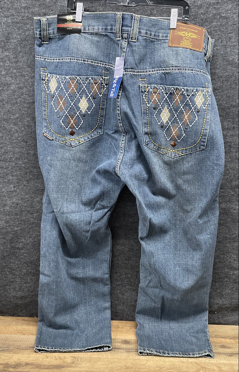 Vintage Y2K Phat Classics Men's Blue Argyle Relaxed Fit Jeans Sz 46x32 NWT