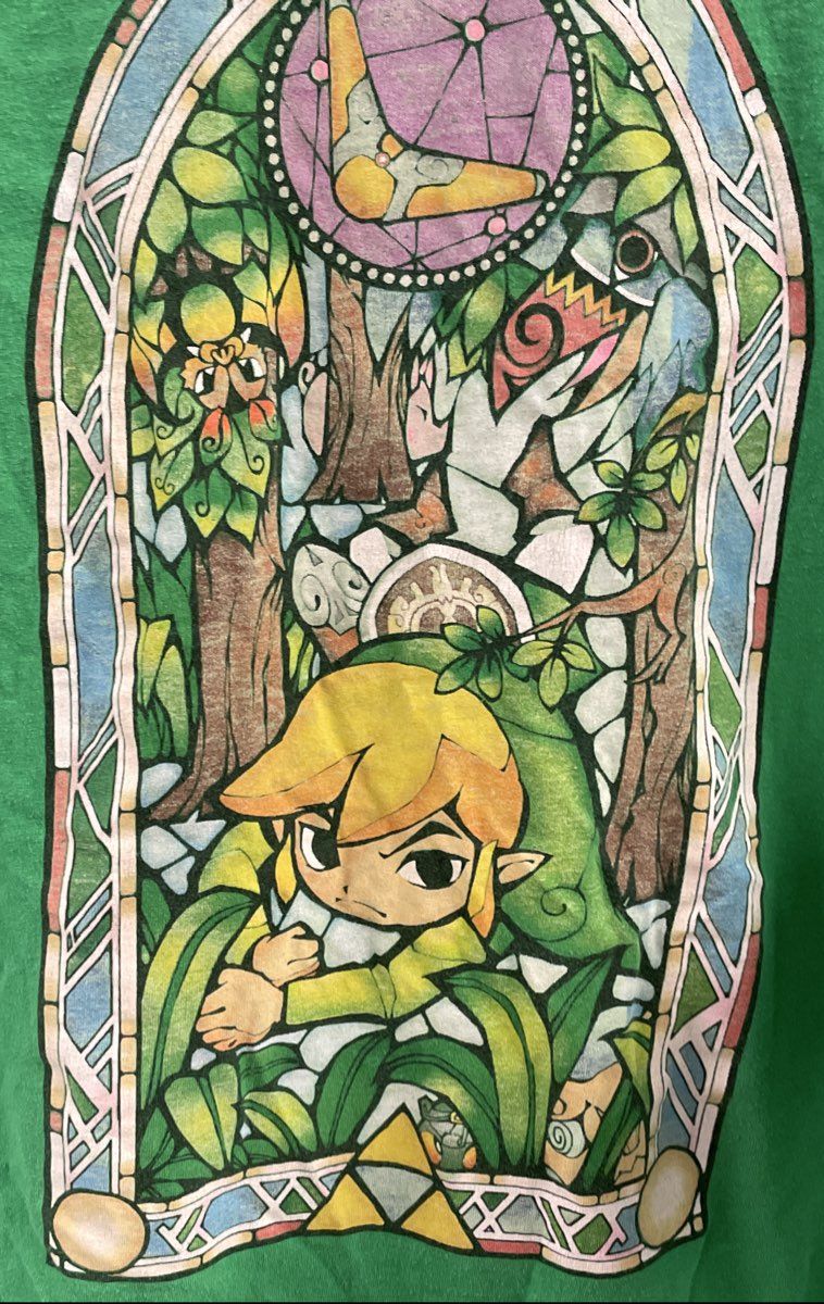 Nintendo Legend of Zelda Men's Green Wind Waker HD Stained Glass T-Shirt Sz L