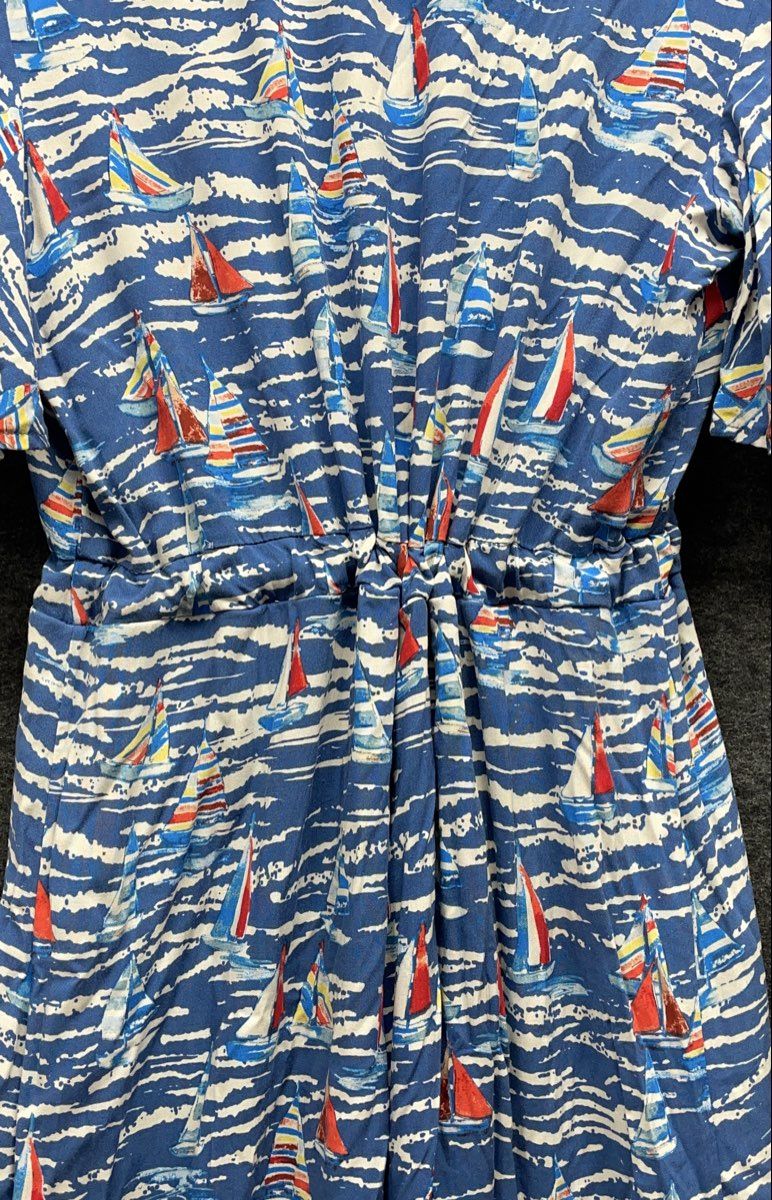 Stitch by Chenault Women's Blue Nautical Sailboat Print Rayon Tie Waist Midi XL