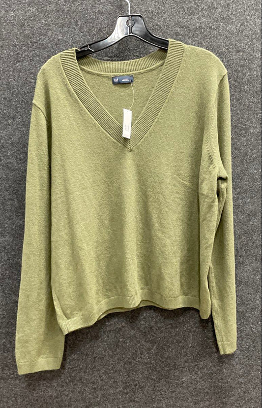Gap Women's Olive Green V-Neck Cotton Blend Ribbed Knit Sweater Sz L NWT