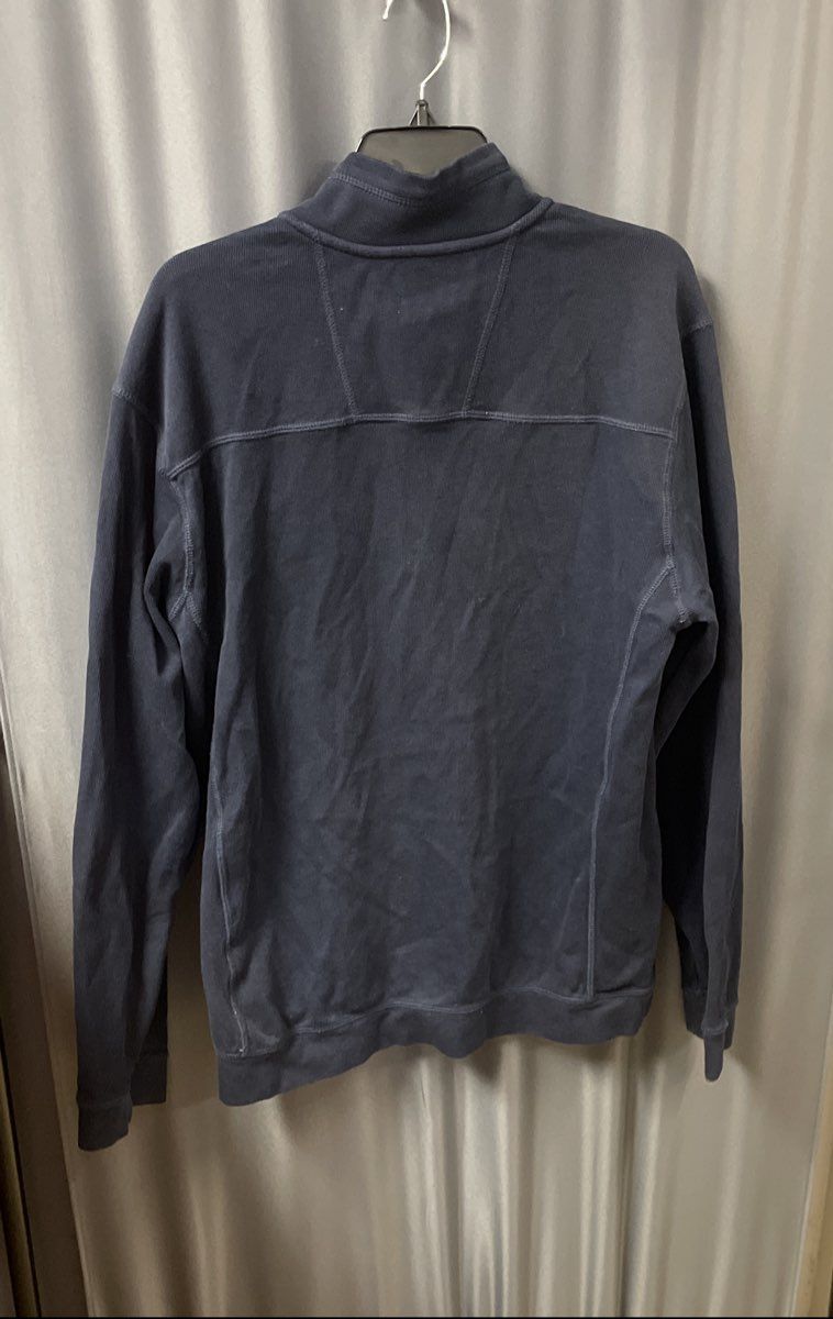 Cutter & Buck Men's Blue Ribbed Cotton 1/4 Zip Pullover Mock Neck Size LT