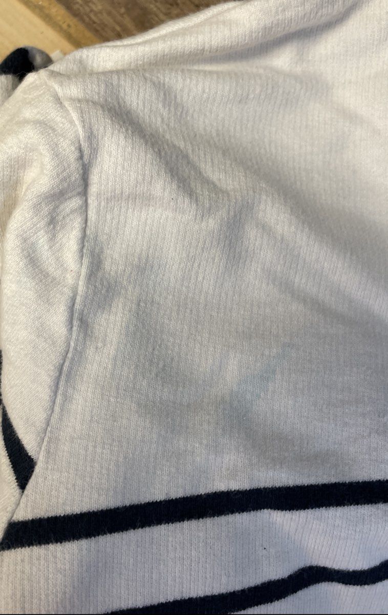 LL Bean Women's White Navy Blue Striped Long Sleeve Polo Rugby Shirt Sz M