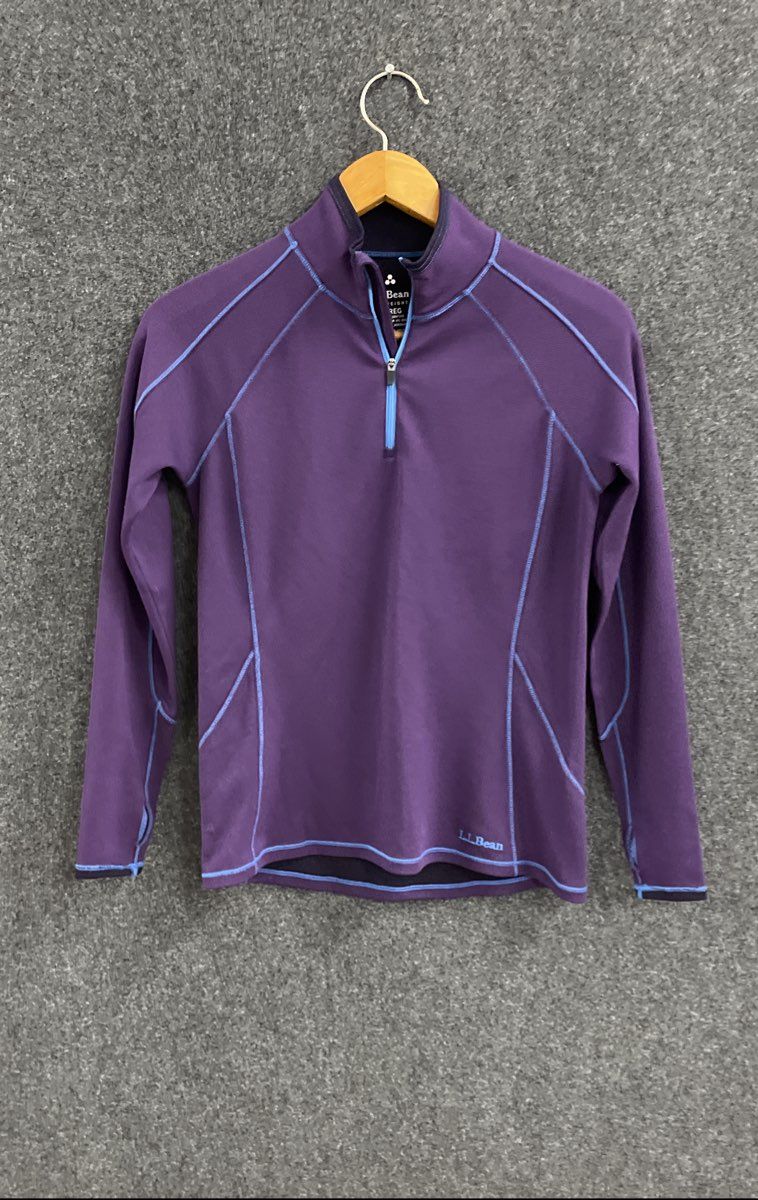 L.L. Bean Women's Purple Midweight Base Layer 1/4 Zip Pullover Thumbholes Sz S