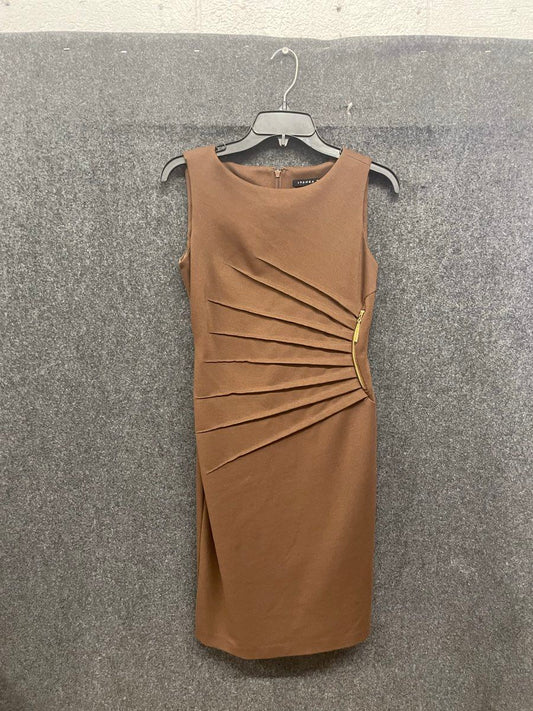 Ivanka Trump Women's Sleeveless Sheath Dress Brown Sunburst Pleated Sz 2