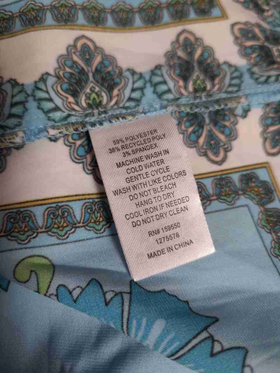 Maison d'Amelie Women's Blue Floral Scroll Scarf Print Button Down Blouse Sz XS