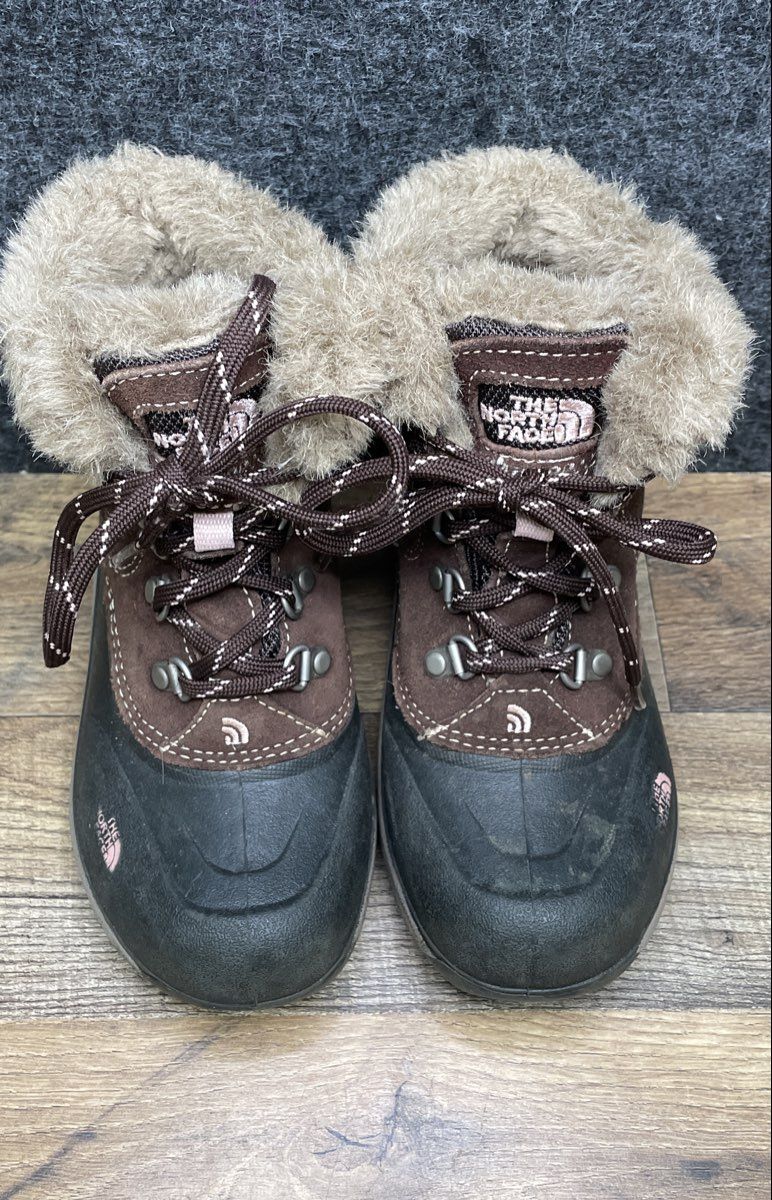 The North Face Alpenglow Brown Waterproof Faux Fur Winter Boots Girl's Size 12