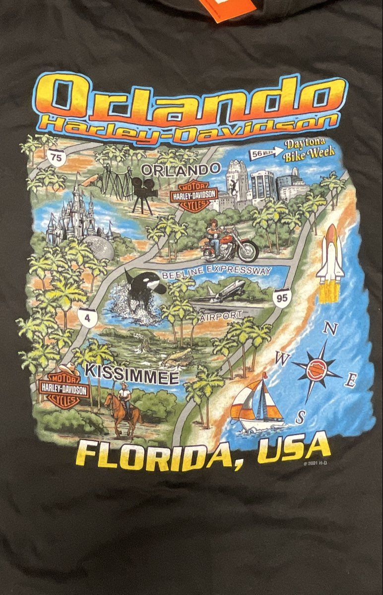Vintage 2002 Harley-Davidson Orlando Florida Map T-Shirt NWT Made in USA Sz M