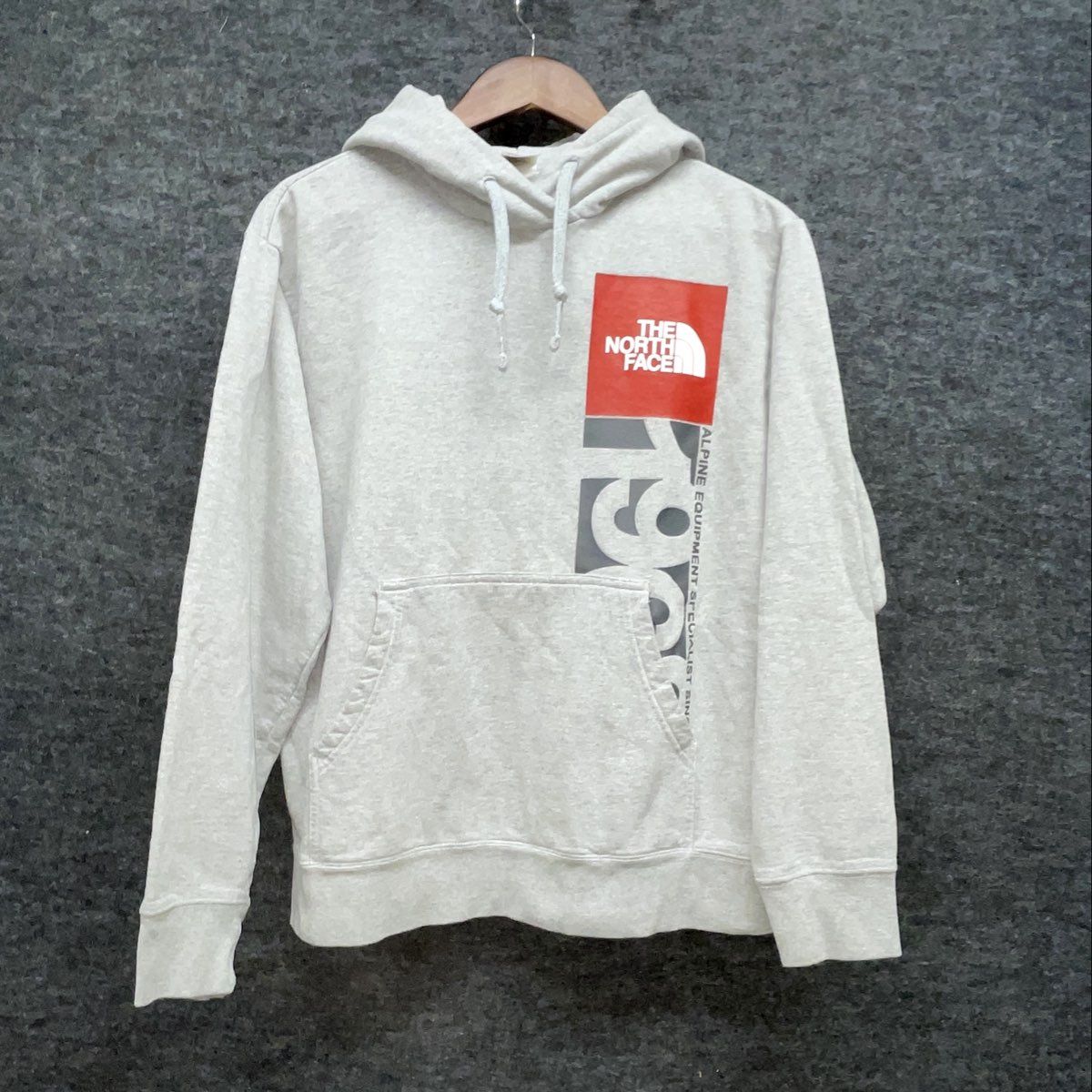 The North Face Men's Gray Red Box Logo 1966 Pullover Hoodie Sz L