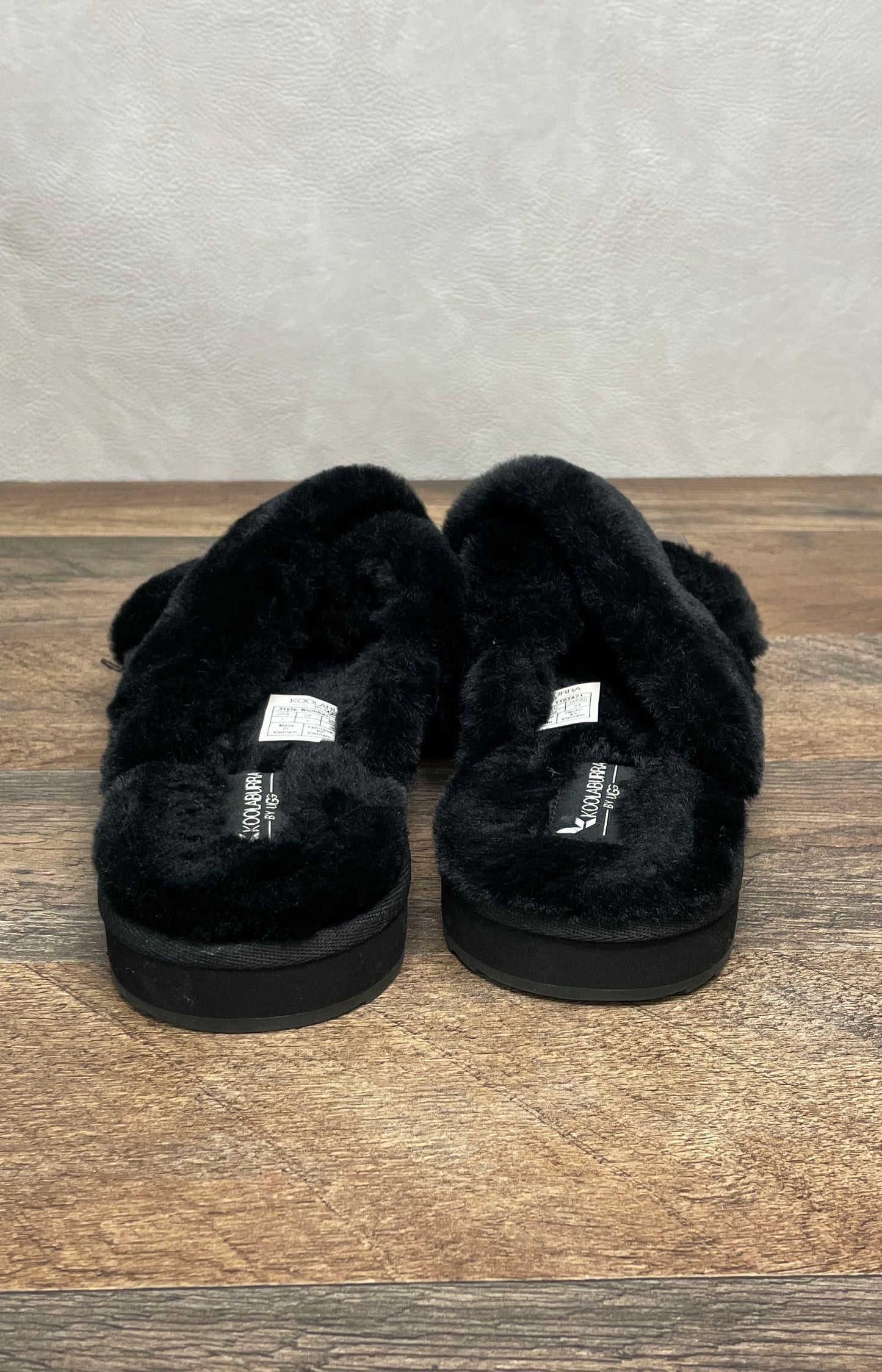 Koolaburra by UGG Fuzz-Ah Black Faux Fur Slide Sandals Women's Size 7