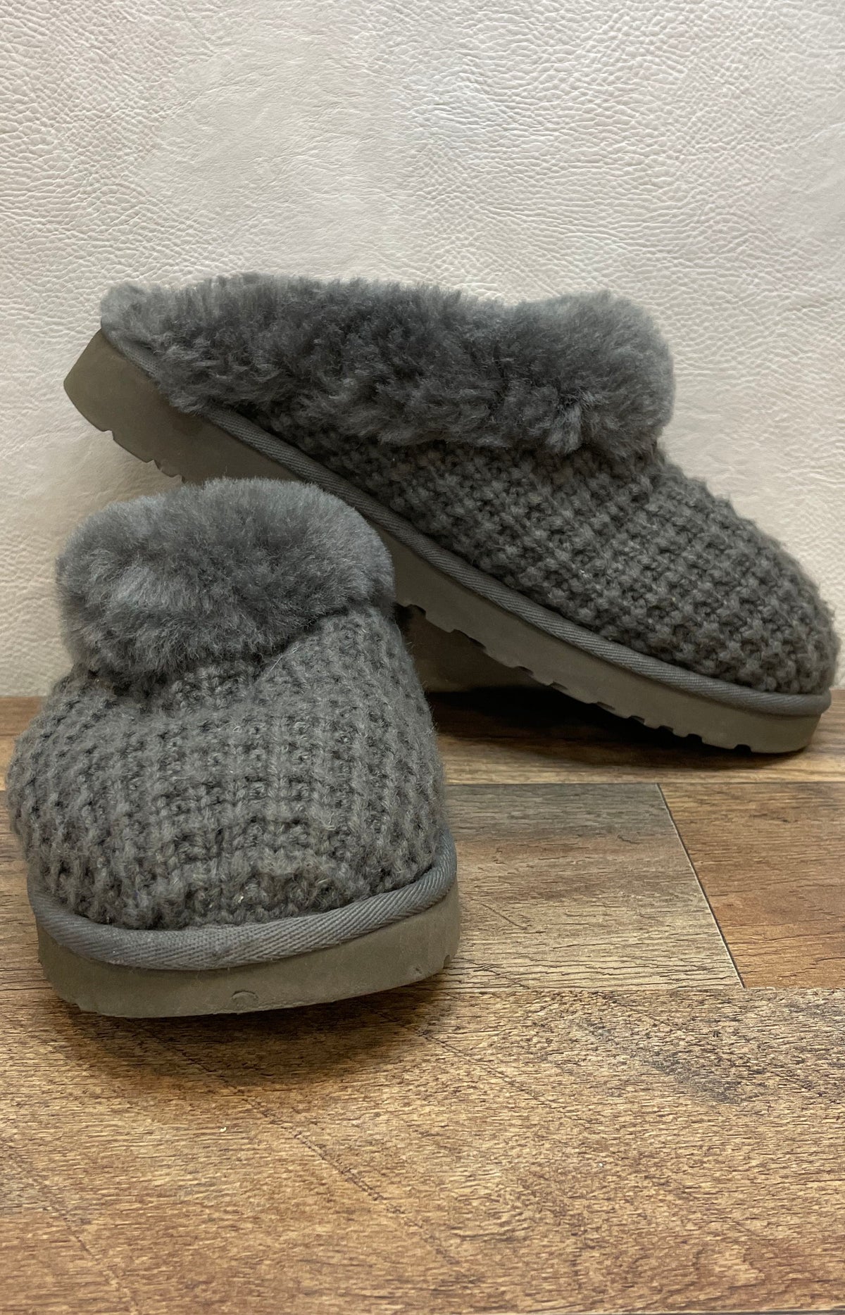 UGG Cozy Knit Charcoal Grey Wool Blend Slipper Mules Women's Size 8