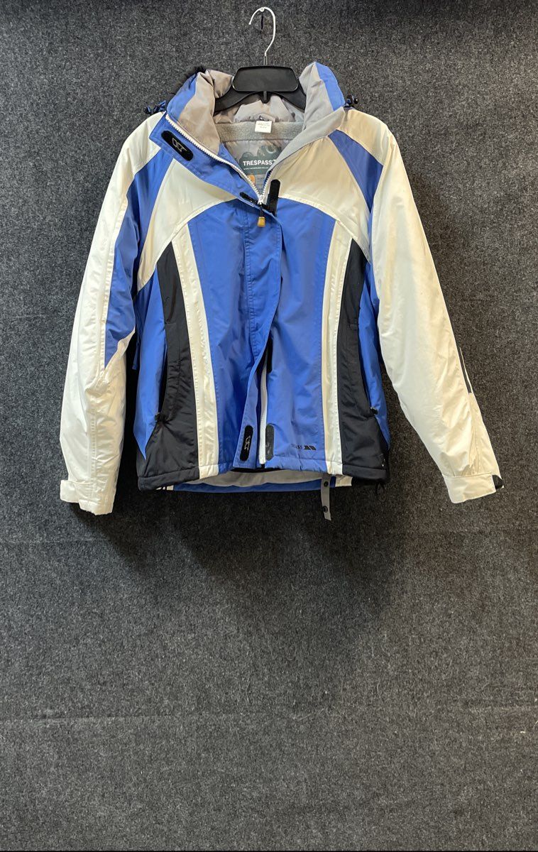 Trespass Men's Blue White Colorblock Waterproof Ski Jacket Tres-Tex Hooded Sz M