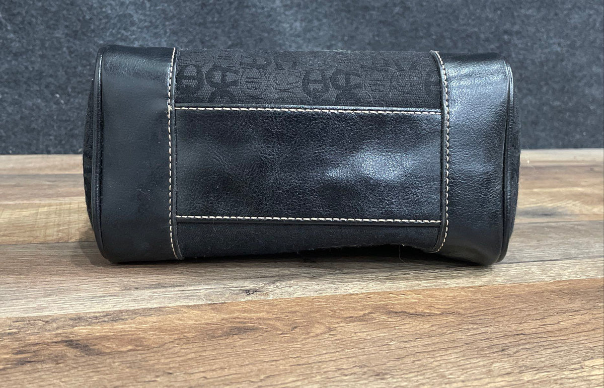 Vintage Etienne Aigner Black Monogram Canvas Leather Mini Top Handle Bag