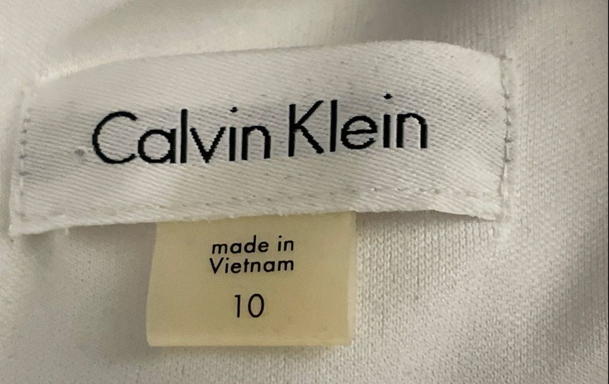 Calvin Klein Women's Sleeveless Colorblock Sheath Dress White Peach Red Sz 10