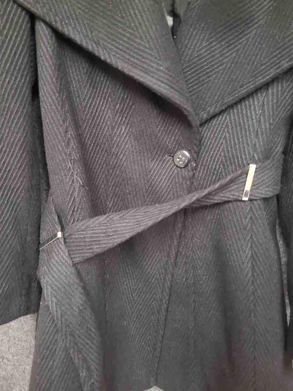 Calvin Klein Women's Herringbone Belted Wrap Coat Dark Gray Charcoal Size S