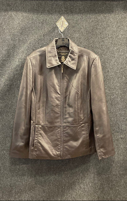 Croft & Barrow Women's Brown Lambskin Leather Full Zip Jacket Outerwear Sz M