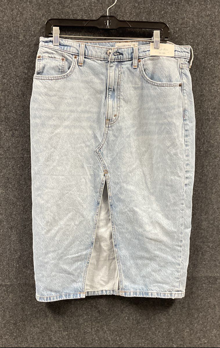Abercrombie & Fitch Women's Light Wash High Rise Denim Slit Midi Skirt NWT Sz 31
