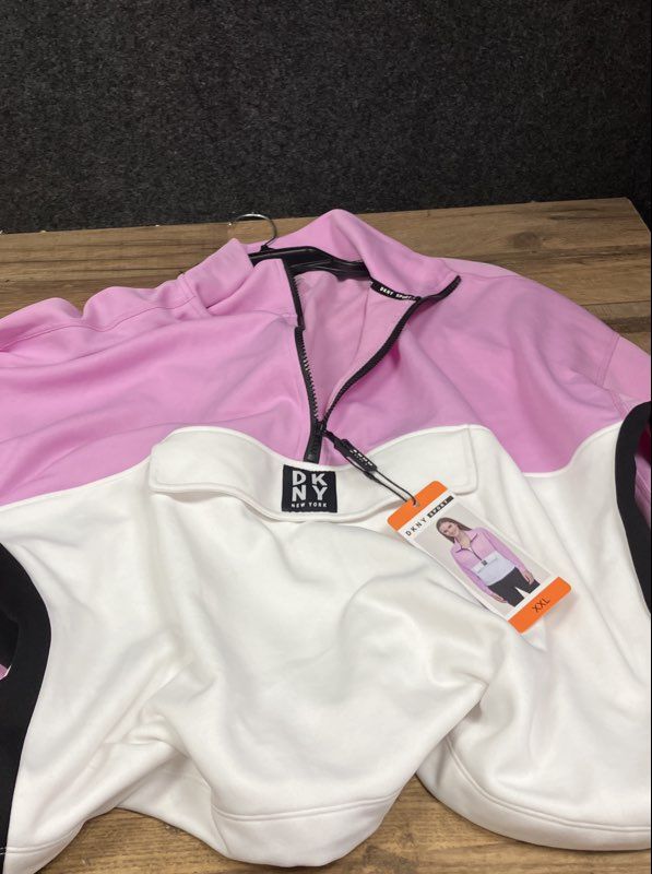DKNY Sport Women's Colorblock Quarter Zip Pullover Pink White NWT Sz XXL